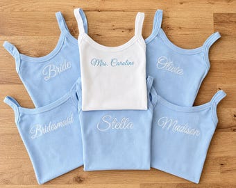Personalized Bride Embroidered Tank Top, Custom Embroidery Maid of Honor or Bridesmaid Crop Tank Top, Bride To Be, Bridal Shower Gift, EYM21