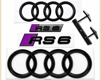 Fit for Audi RS6 Gloss Purple Black 285mm Front Rings 203mm Rear Rings RS6 Rear Emblem RS6 Grille Emblem Badge Set Premium ABS Exterior