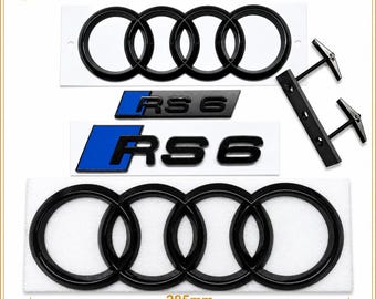 Fit for Audi RS6 Gloss Blue Black 285mm Front Rings 203mm Rear Rings RS6 Rear Emblem RS6 Grille Emblem Badge Set Premium ABS Exterior