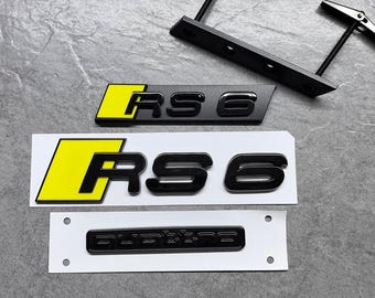 Zestaw 3 błyszczących, żółtych, czarnych emblematów RS6 z tyłu, emblematu RS6 na grill, emblematu Quattro z tyłu, logo pasującego do Audi A6 S6 RS6 C8 C7