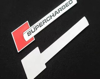 Unique 3D Metal unique Supercharged Car Emblem Badge Sticker Decal for A3 A4 A5 A6 A7 A8 Q3 Q5 Q7 Q8 Rear Trunk Fender  - Red Silver Black