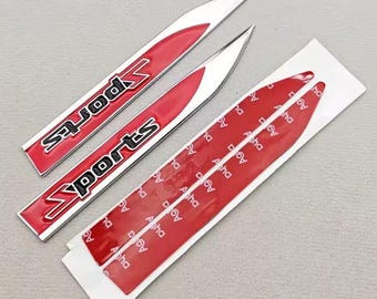 3D unique Metal Sports Logo Car Emblem Badge Sticker for Side Fender Auto Accessories -- 2pcs Red Silver