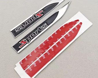 3D unique Metal Sports Logo Car Emblem Badge Sticker for Side Fender Auto Accessories -- 2pcs Black Silver