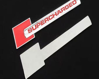 Unique 3D Metal unique Supercharged Car Emblem Badge Sticker Decal for A3 A4 A5 A6 A7 A8 Q3 Q5 Q7 Q8 Rear Trunk Fender  - Red Silver Red