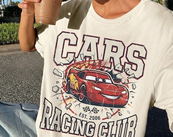 Disney Cars Shirt, McQueen Racing Club Tee, Varsity Racing Graphic Tee, Vintage Pixar Cars Graphic Shirt, McQueen Distressed Graphic Shirt