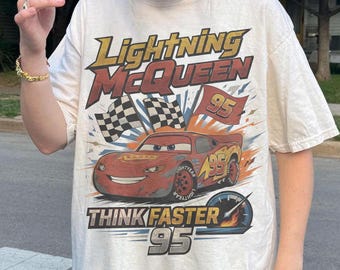 Lightning McQueen Shirt, McQueen 95 Racing Tee, Disney Cars Vintage Graphic Shirt, Racing Club Tee, Cars Movie Shirt, Think Faster Cars tee