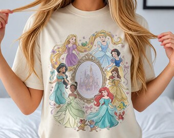 Disney Princess Castle Shirt, Rapunzel Cinderella Ariel Belle Jasmine Tiana Snow White Tee, Magic Kingdom Family Vacation Princess Shirt