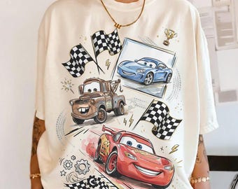 Lightning McQueen Cars Shirt, Mater Sally Carrera Racing Tee, Disney Pixar Cars Graphic Shirt, Vintage Racing Cartoon Tee, Cars Movie Shirt
