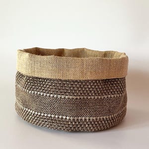 Handmade Woven Fabric Storage Basket, Burlap Lined Organizer, Large Home Decor Bin
