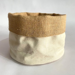Jute and Canvas Storage Basket, Plant Pot Cover, Round Organizer Basket, Rustic Home Decor
