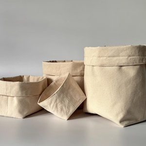 Handmade Natural Cotton Canvas Storage Basket, Square Foldable Bin, Nursery Toy Organizer