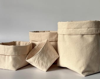 Handmade Natural Cotton Canvas Storage Basket, Square Foldable Bin, Nursery Toy Organizer