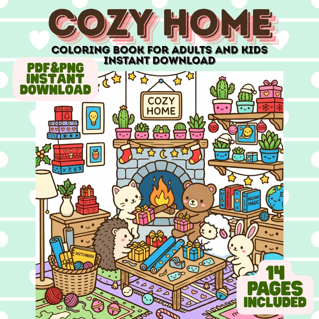 Cozy Home Coloring Pages Printable Kawaii Cute Room Coloring Book for ...