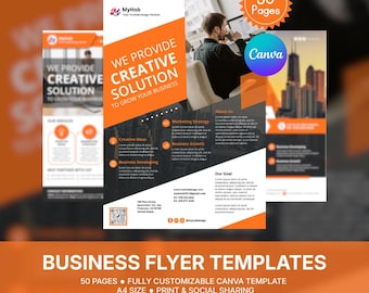 Más de 50 plantillas modernas para folletos de negocios / Paquete personalizable / Plantillas de Canva / Versión 1