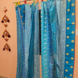 Recycled Sari Silk Patchwork Curtains – Indian Boho Drapes, 84" Length