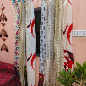Cortinas de patchwork de seda sari reciclada, estilo bohemio indio (84" de largo)