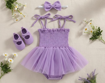 Baby Girl Floral Embroidery Romper Dress with Headband – Off-Shoulder Summer Outfit