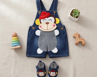 Baby denim overall met hondenappliqué: zomerromper playsuit