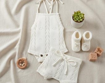 Knit Romper and Shorts Set: Baby Sling Outfit, Summer Toddler Clothes