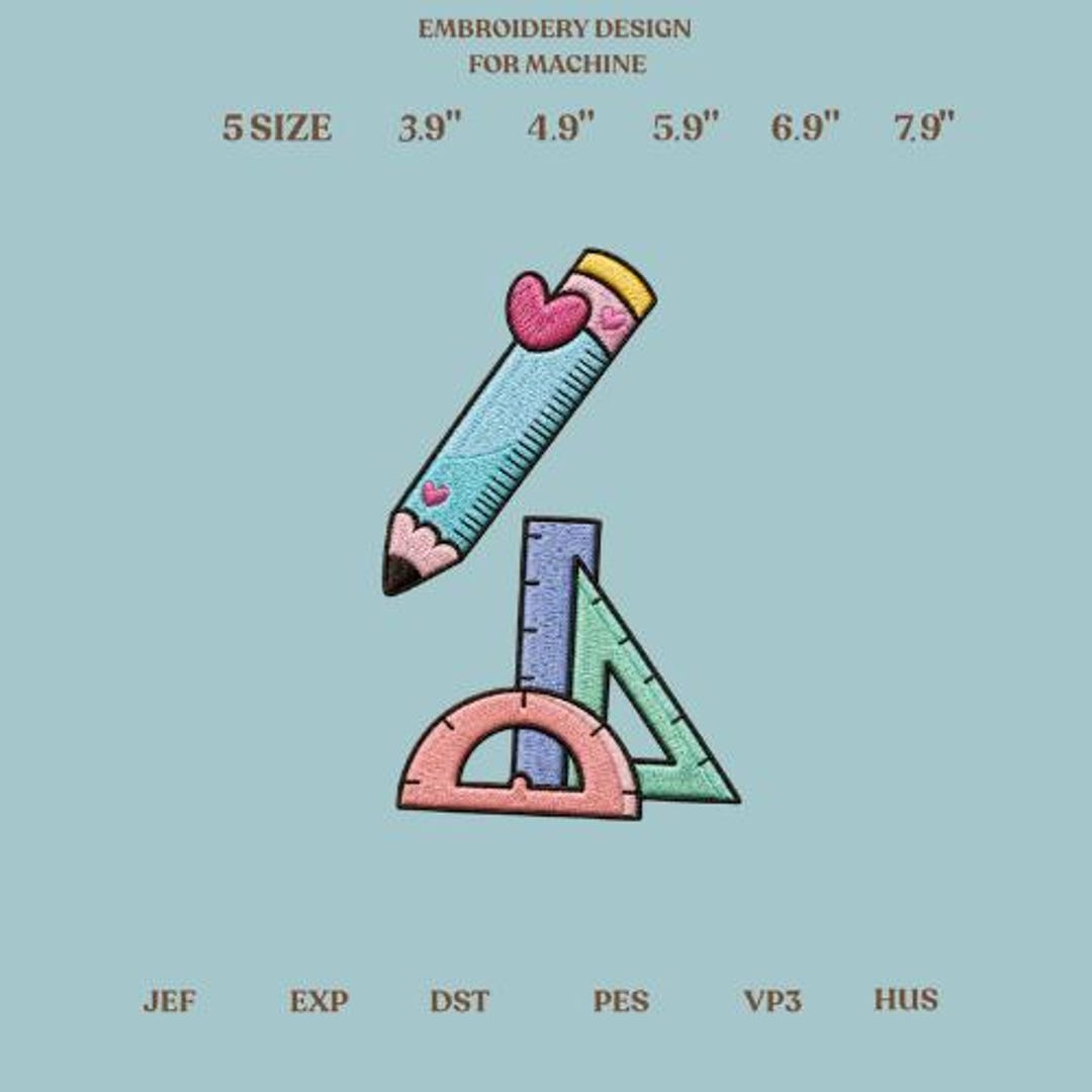 Math Embroidery Cute Math School Supplies Machine Embroidery Design, Kawaii Rulers and ...