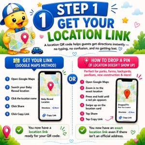 Create Google Maps QR Codes for Baby Shower, Reveal Step by Step Location Guide, DIY, Easy Digital PDF Tutorial