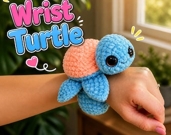 Pulseira de Crochê Tartaruga Amigurumi em PDF para Download, Pulseira de Tartaruga de Pelúcia DIY Fácil para Iniciantes, Pode Ser Usada