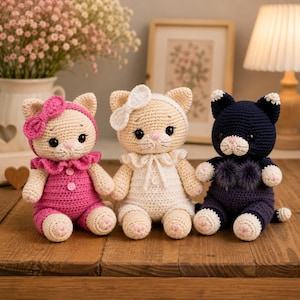 Molde de crochê de gatinho em PDF, molde de gato amigurumi, tutorial de gatinho de pelúcia fofo, molde de crochê fácil para iniciantes, download instantâneo
