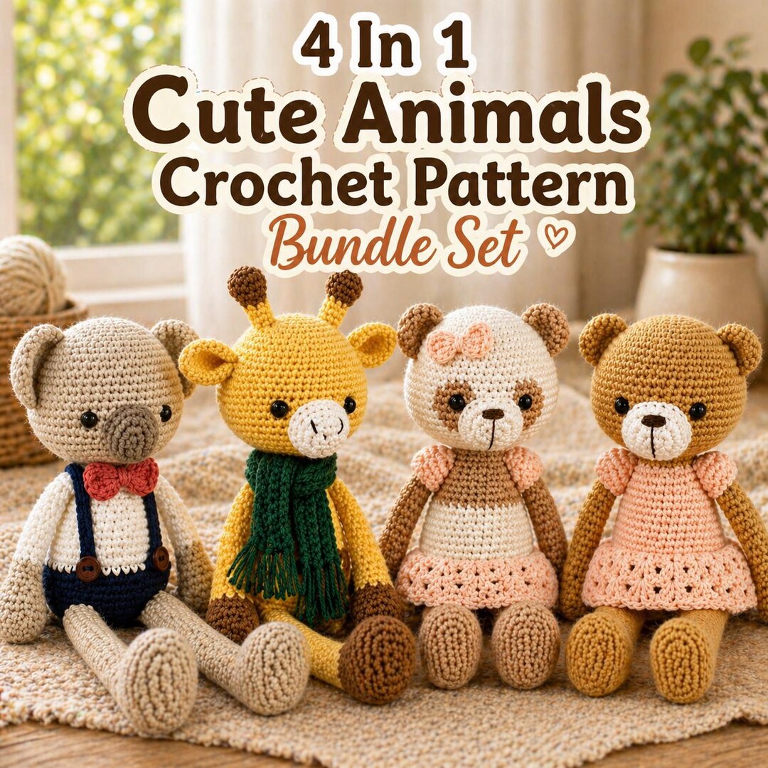 4-in-1 Cute Animals Crochet Pattern Bundle PDF, Easy Amigurumi Patterns ...