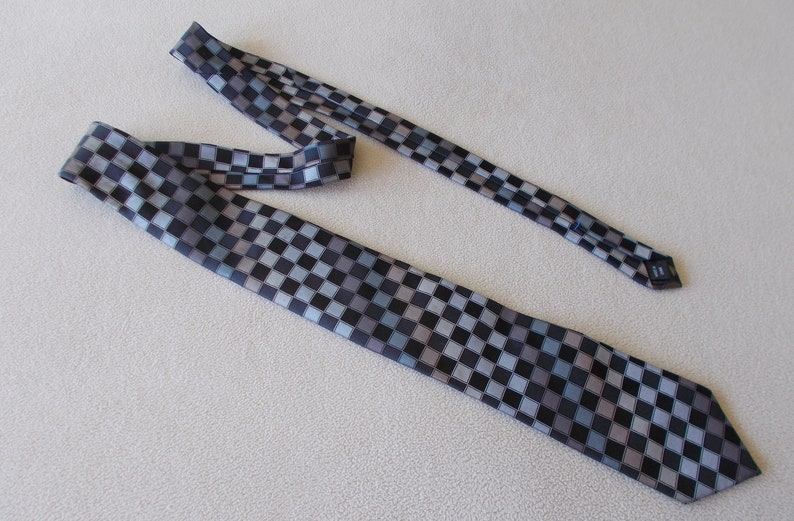 Copper Necktie Vintage Kenneth Cole Reaction Necktie Menswear Necktie 100/% Silk Checkered Blue Vintage Gift Item Black Silver
