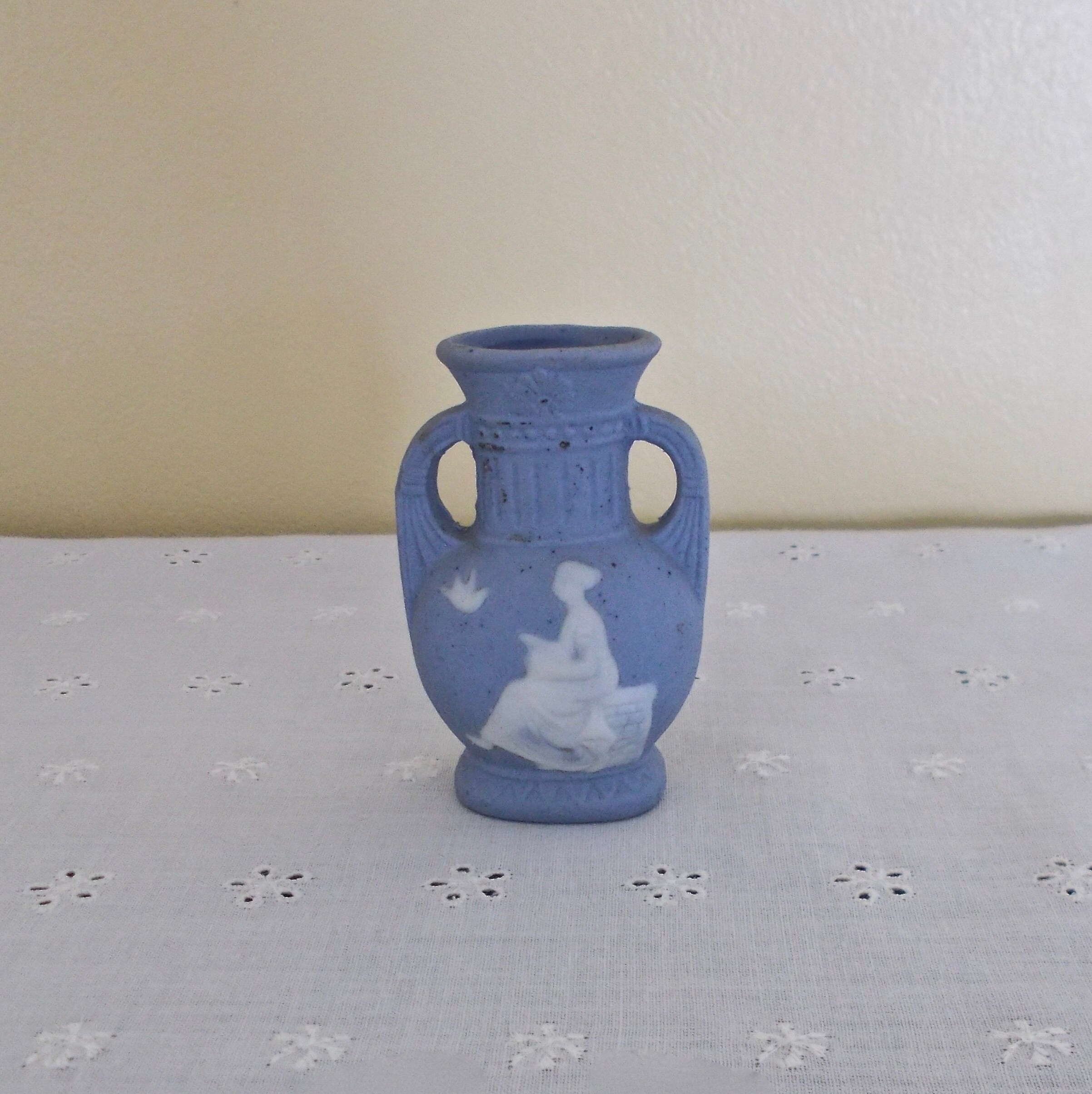 Vintage Miniature Wedgwood Blue Vase With Grecian Lady Etsy