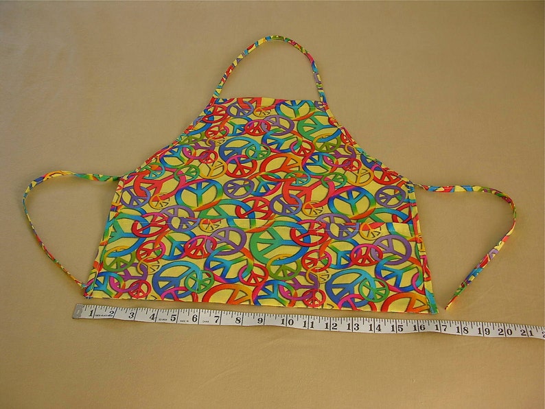 Handmade Childs Apron Smock Bright Multi Colored Peace Signs Gift Item For Little Boys or Girls Age Approx 5 To 8 Years