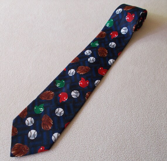 Rare 80/'s Vintage DIMODA Hand Made Baseball Patterned Multicolor Necktie