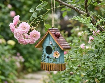 Decorative Resin Birdhouse Hanging Garden Cottage Style Outdoor Decor