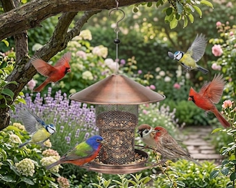 Comedero colgante para pájaros, estación de alimentación de metal para exteriores, decoración de jardín.