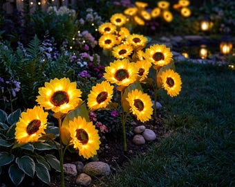 Solar Sunflower Garden Lights Waterproof Outdoor LED Flower Stake
