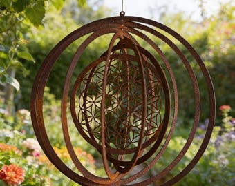 Molinillo de viento de metal para decoración de jardín, arte rústico colgante para exteriores.