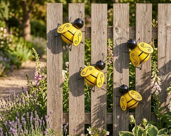 Bee Wall Art Set of 4, Cute Bumble Bee Garden Decor
