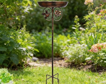 Estaca de hierro vintage para bebedero de pájaros, cuenco para bebedero de jardín exterior