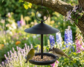 Hanging Bird Feeder & Bird Bath Tray, Metal Outdoor Bird Feeder with Roof, Garden Bird Water Feeder, Patio Yard Wildlife Decor