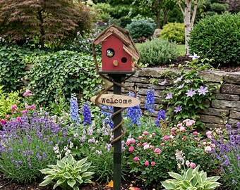 Estaca para casita de pájaros de jardín, decoración para exteriores