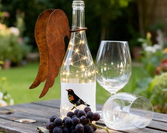 Adorno rústico de metal con forma de alas de ángel para botellas, tapón para botellas de vino, decoración de jardín estilo granja.