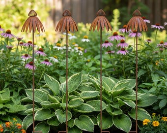 Rust Metal Flower Garden Stake Outdoor Yard Art Rustic Lawn Decor Sculpture