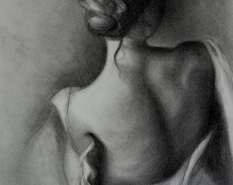 Dibujo original de figura a carboncillo A3 - Estudio académico