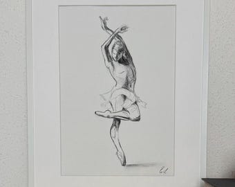 Original Ballet Dancer Charcoal Drawing A4 | Minimalist Figurative Art |