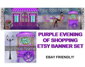 PURPLE EVENING of SHOPPING Etsy Large Cover Banner Set,Premade Etsy Banner/Storefront Etsy Banner Banner,Purple Etsy,Fashion Banner,Ebay
