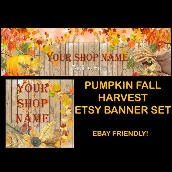 PUMPKIN HARVEST FALL/Autumn Etsy Banner Set,Premade Etsy Banner,Pumpkin Etsy,Orange,Ebay,Sunflower,Harvest Gold,Autumn Leaves Etsy Set