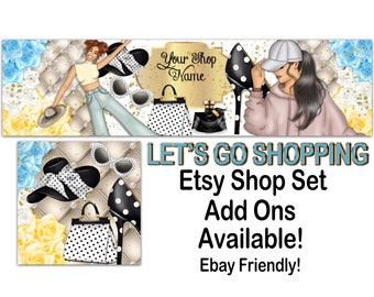 LET'S GO SHOPPING Premade Etsy Banner-Etsy Shop Cover-Fashion Etsy-Womens Shop Banner-Elegante Etsy-Polka Dot Shop Banner, Dolce, Betsey, Ebay