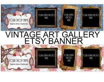 VINTAGE ART GALLERY Etsy Banner,Vintage Wallpaper,Retro Etsy,Art Gallery Etsy Banner,Elegant Etsy,Blue Etsy,Floral Banner,Photo Etsy,Ebay