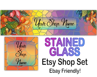 STAINED GLASS Etsy Shop Banner Set,Premade Etsy Banner,Colorful Etsy Banner,Summer Etsy Banner,Floral Etsy,Banner Sent to Your Email