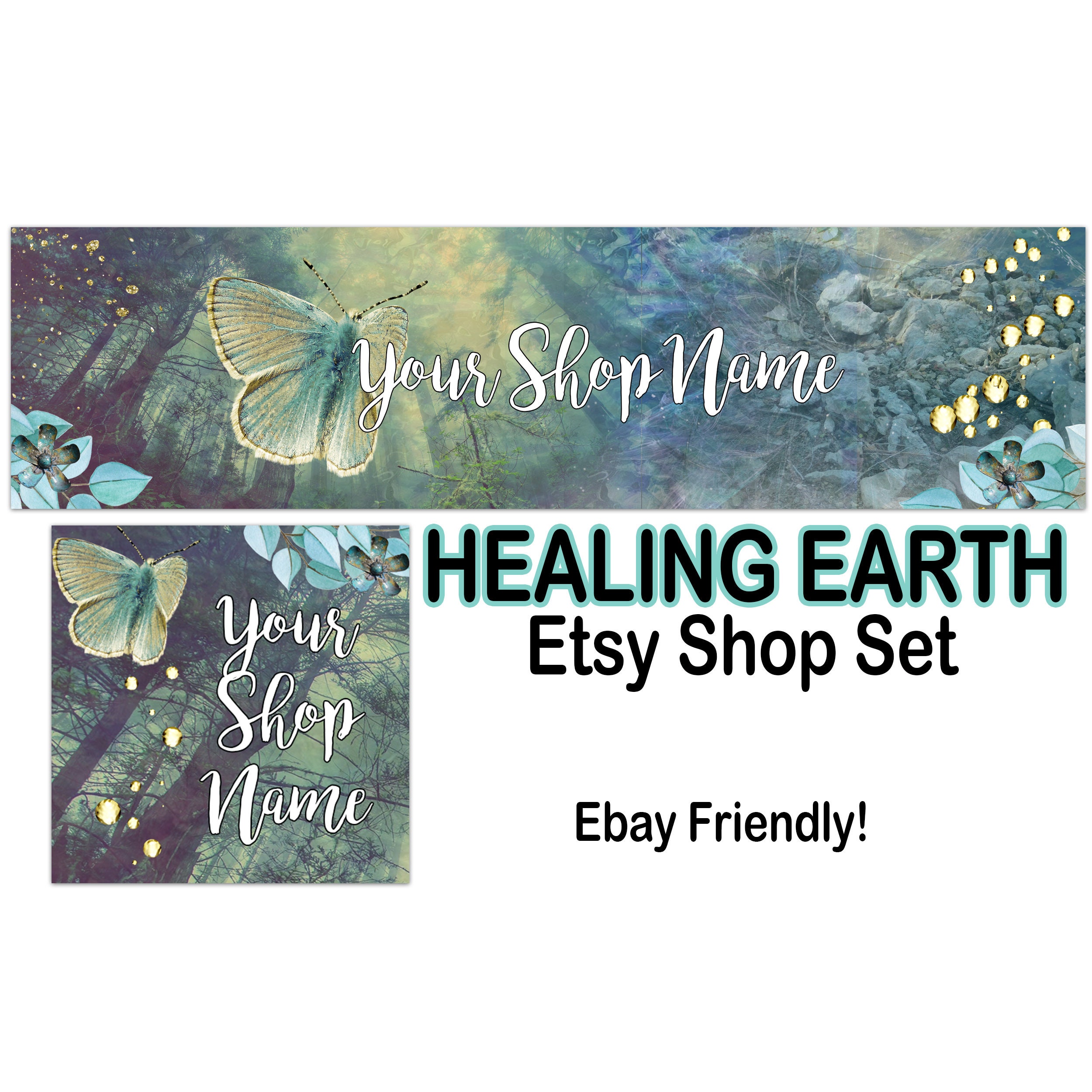 HEALING EARTH Etsy Banner Set-etsy Shop Cover-new Age Banner-elegant ...